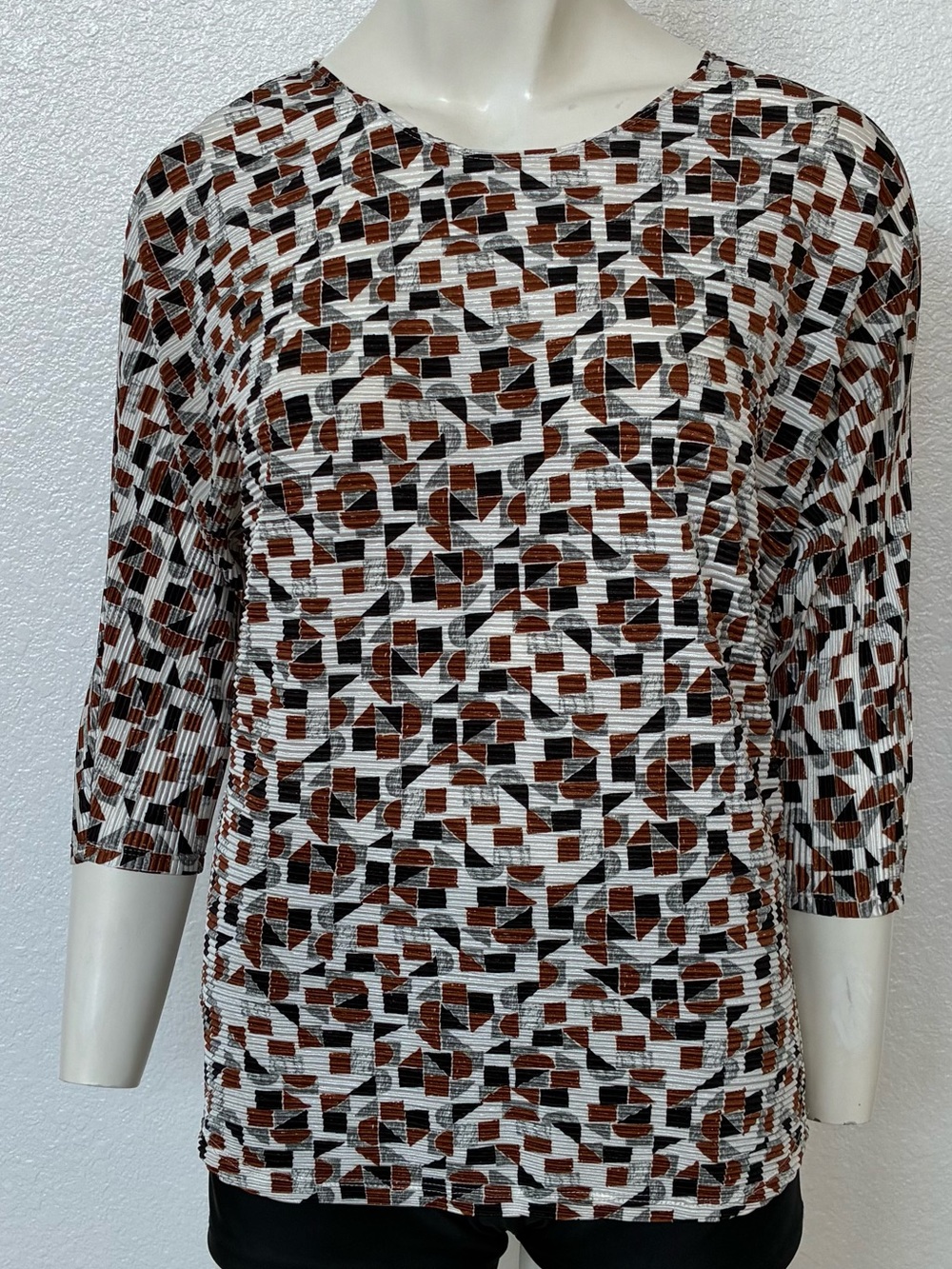 Alfani Abstract Geometric Print Blouse 3/4 Sleeve Top Petite Medium EUC